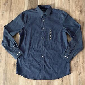 BNWT Mens Long Sleeve Button Front Blue Polka Dot Dress Shirt Banana Republic Lg